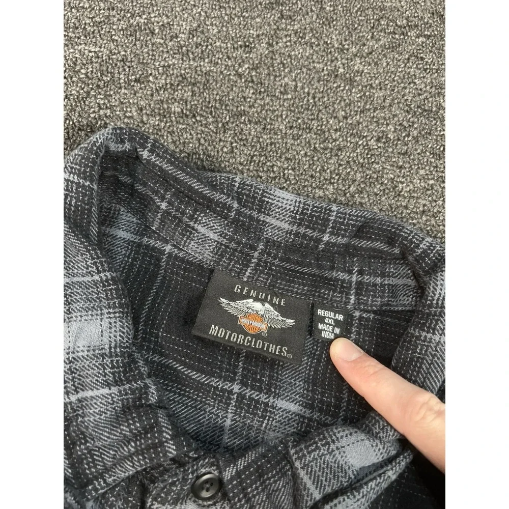Harley Davidson Flannel Shirt Mens 4XL Plaid Biker Button Up Black‎ Long Sleeve